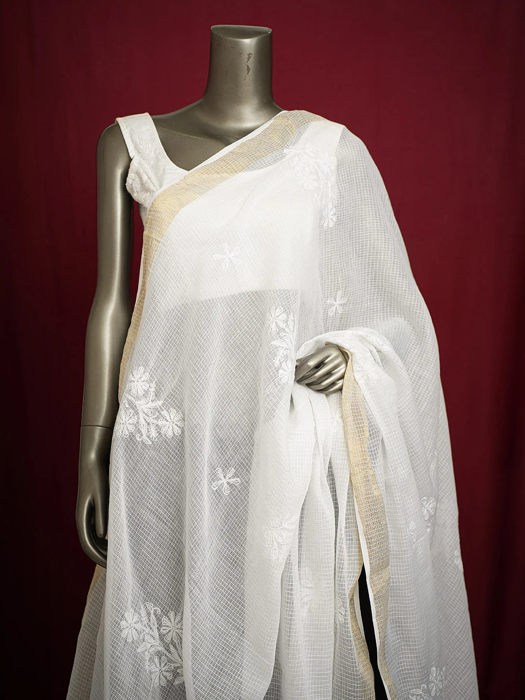 Ada Hand Embroidered White Kota Lucknowi Chikankari Dupatta 01A706570