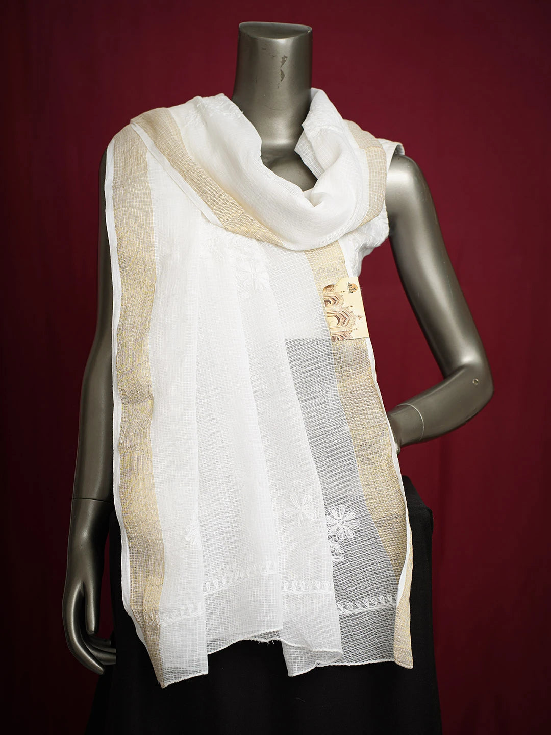 Ada Hand Embroidered White Kota Lucknowi Chikankari Dupatta 01A706570