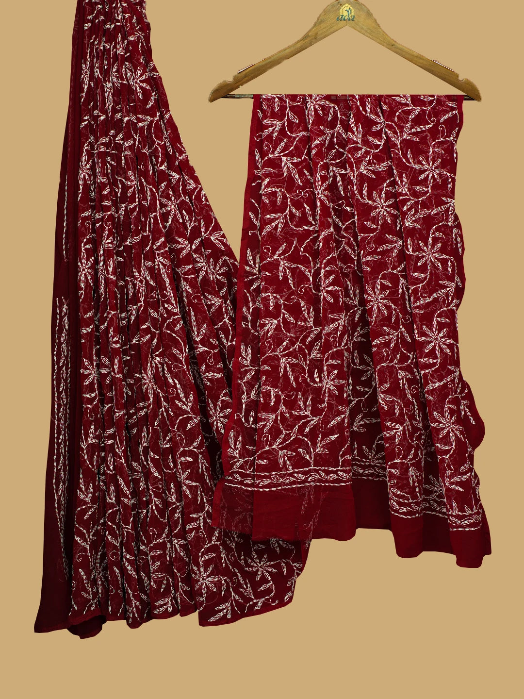 Ada Hand Embroidered Maroon Georgette Lucknowi Chikankari Saree and Blouse 01A657780
