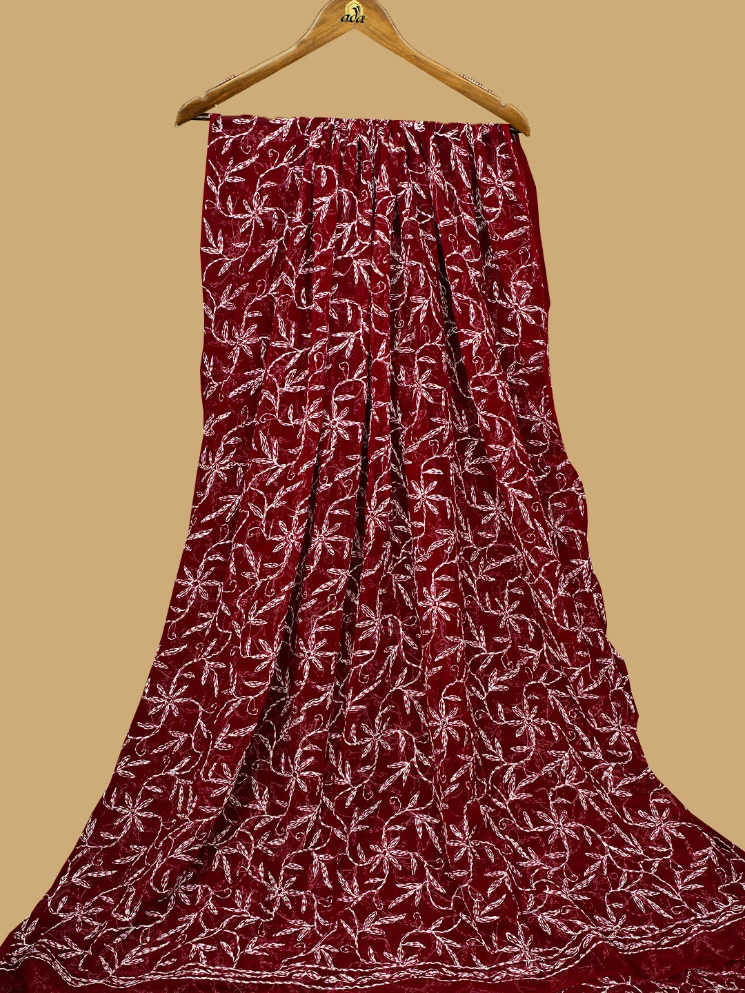 Ada Hand Embroidered Maroon Georgette Lucknowi Chikankari Saree and Blouse 01A657780