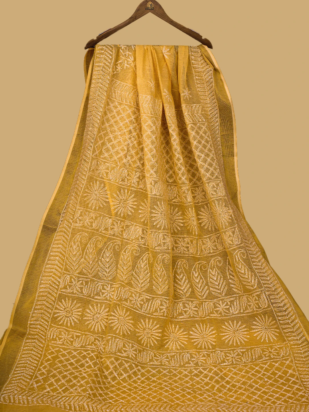 Ada Hand Embroidered Yellow Kota Lucknowi Chikankari Saree and Blouse 01A711076