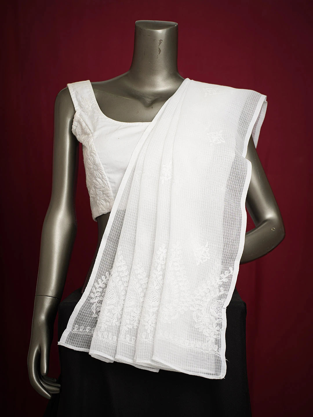 Ada Hand Embroidered White Kota Lucknowi Chikankari Dupatta 01A717432