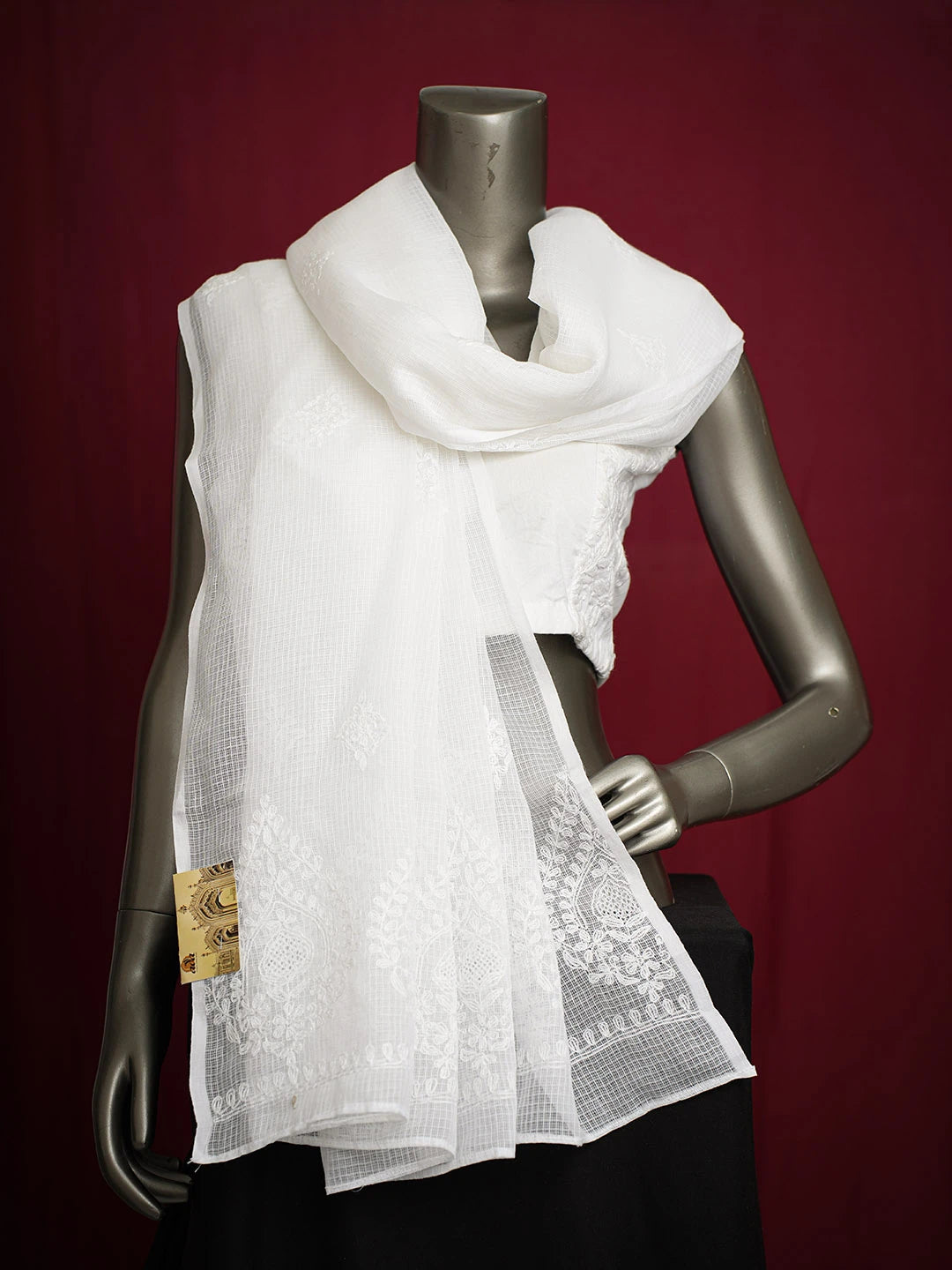 Ada Hand Embroidered White Kota Lucknowi Chikankari Dupatta 01A717432