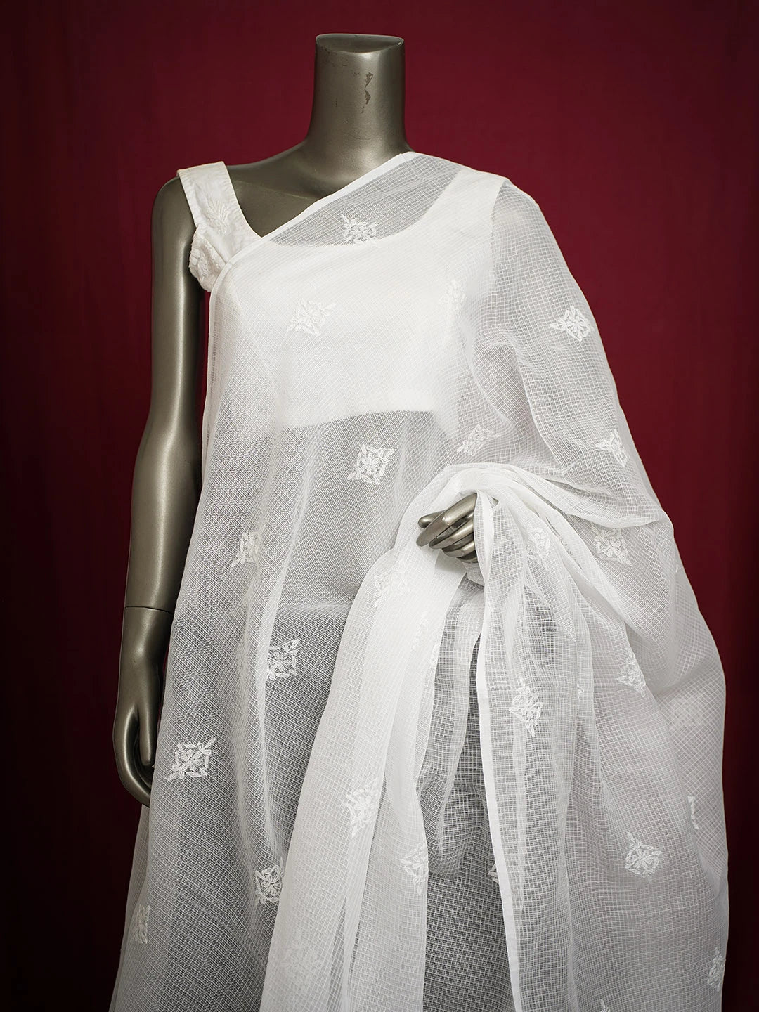 Ada Hand Embroidered White Kota Lucknowi Chikankari Dupatta 01A717432