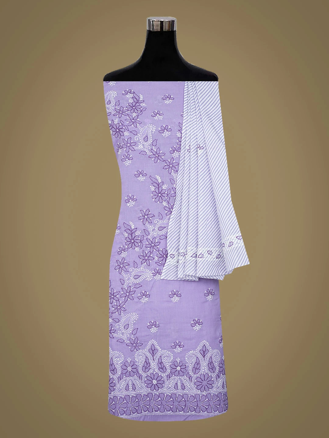 Ada Hand Embroidered Mauve Cotton Lucknowi Chikankari Unstitched Suit Piece 01A704997