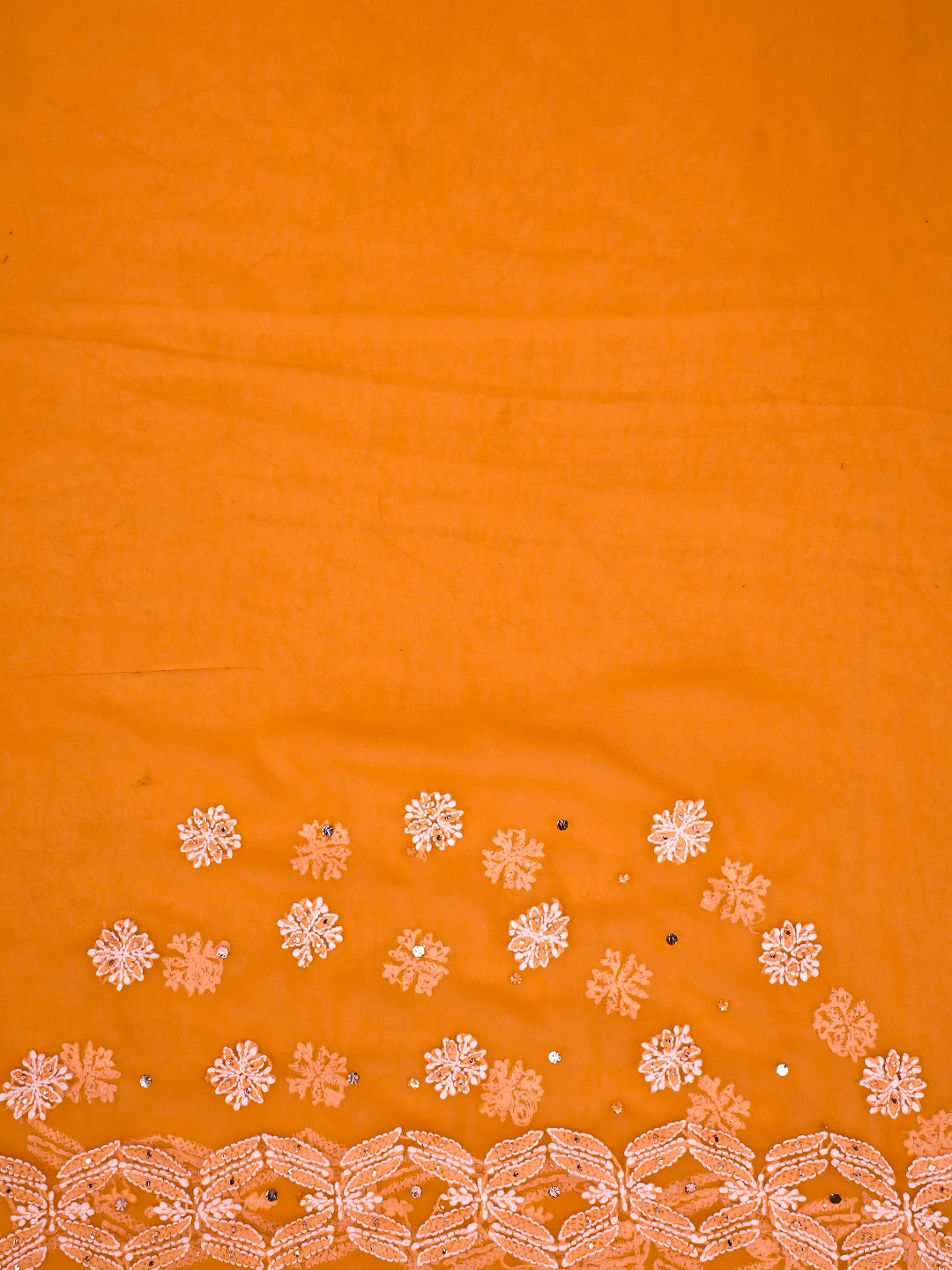 Ada Hand Embroidered Dark Orange Georgette Lucknowi Chikankari Saree and Blouse With Muqaish Work 01A635360