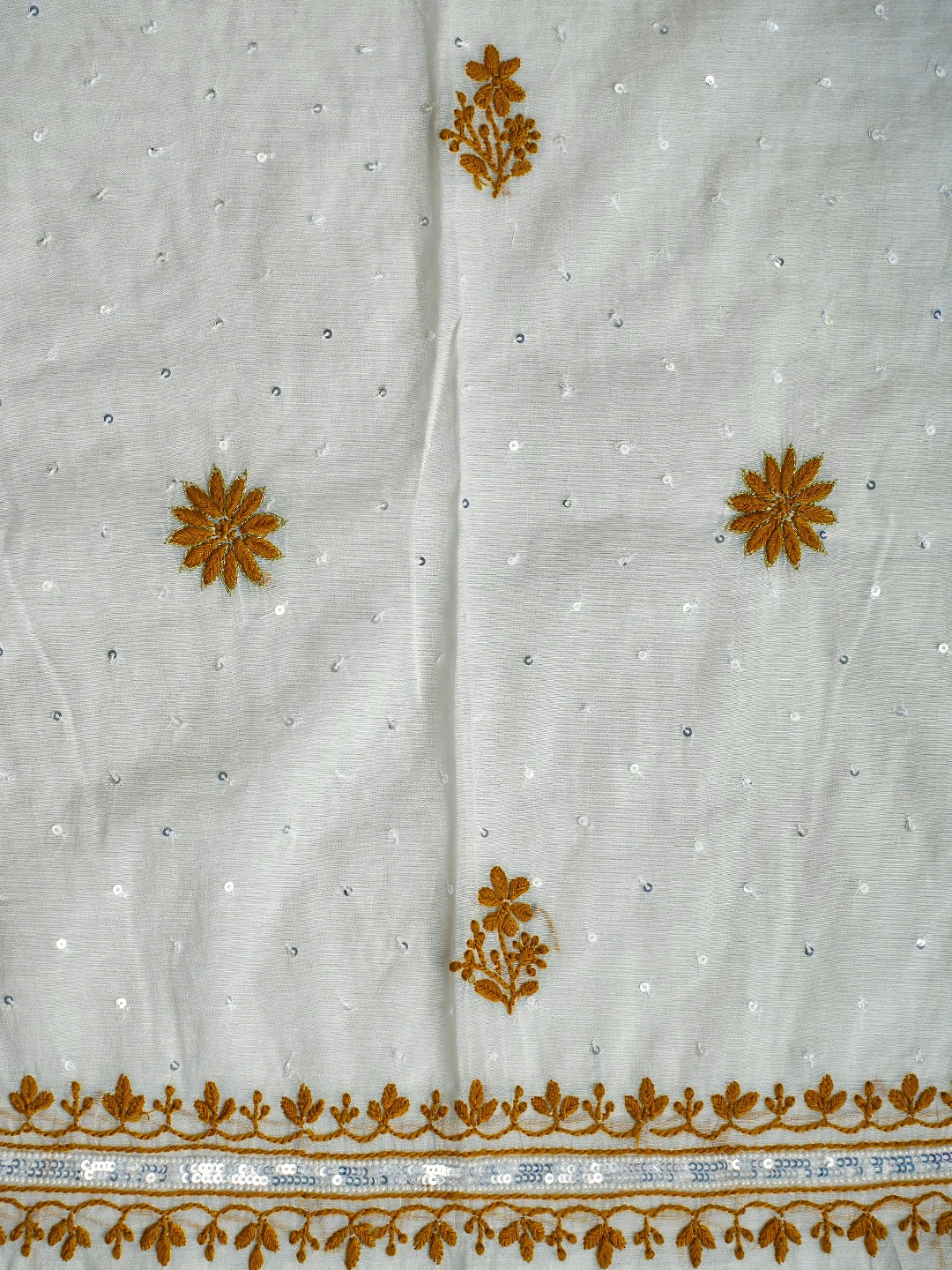 Ada Hand Embroidered White Chanderi Lucknowi Chikankari Semi-stitched Kurta Dupatta Set With Cutdana Work 01A709681