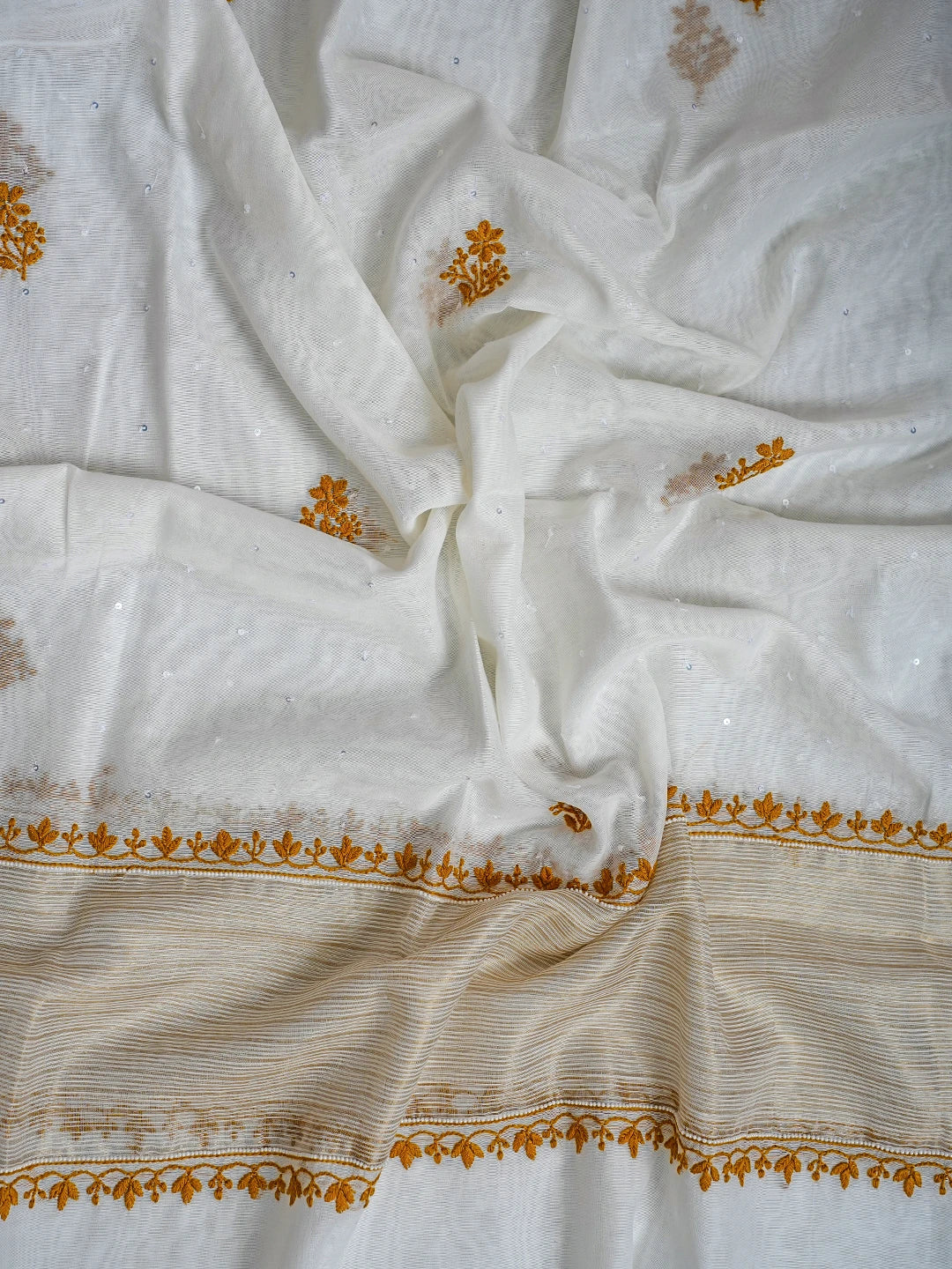 Ada Hand Embroidered White Chanderi Lucknowi Chikankari Semi-stitched Kurta Dupatta Set With Cutdana Work 01A709681