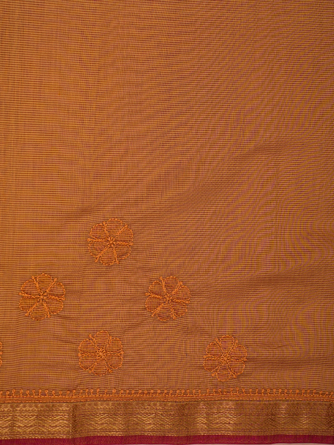 Ada Hand Embroidered Squash Orange Chanderi Lucknowi Chikankari Saree and Blouse 01A737983