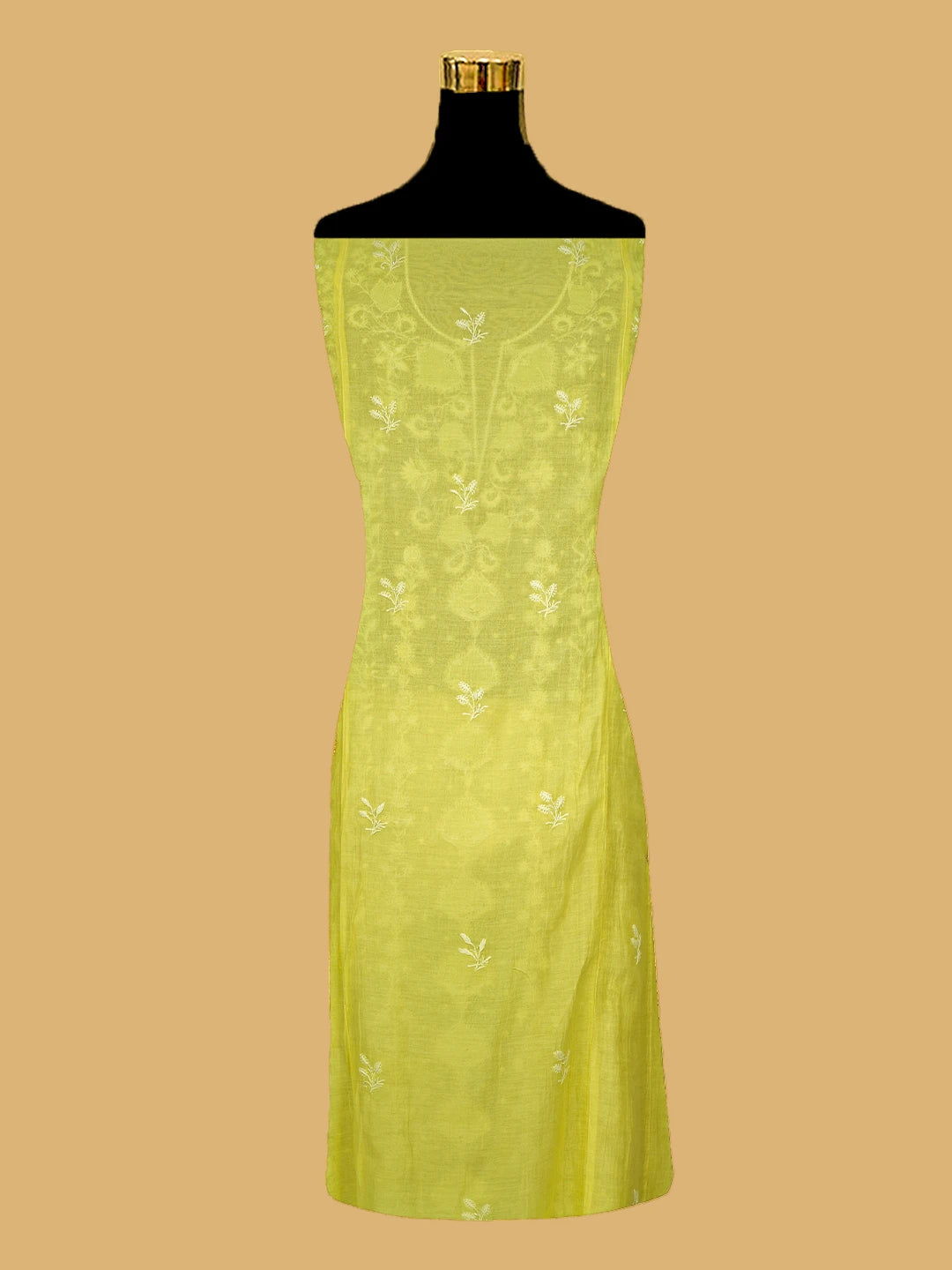 Ada Hand Embroidered Lemon Chanderi Lucknowi Chikankari Semi-Stitched Kurta Dupatta Set With Cutdana Work 01A641020