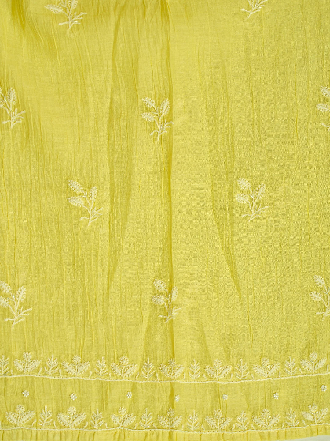 Ada Hand Embroidered Lemon Chanderi Lucknowi Chikankari Semi-Stitched Kurta Dupatta Set With Cutdana Work 01A641020