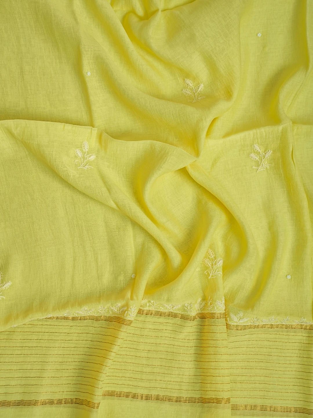 Ada Hand Embroidered Lemon Chanderi Lucknowi Chikankari Semi-Stitched Kurta Dupatta Set With Cutdana Work 01A641020