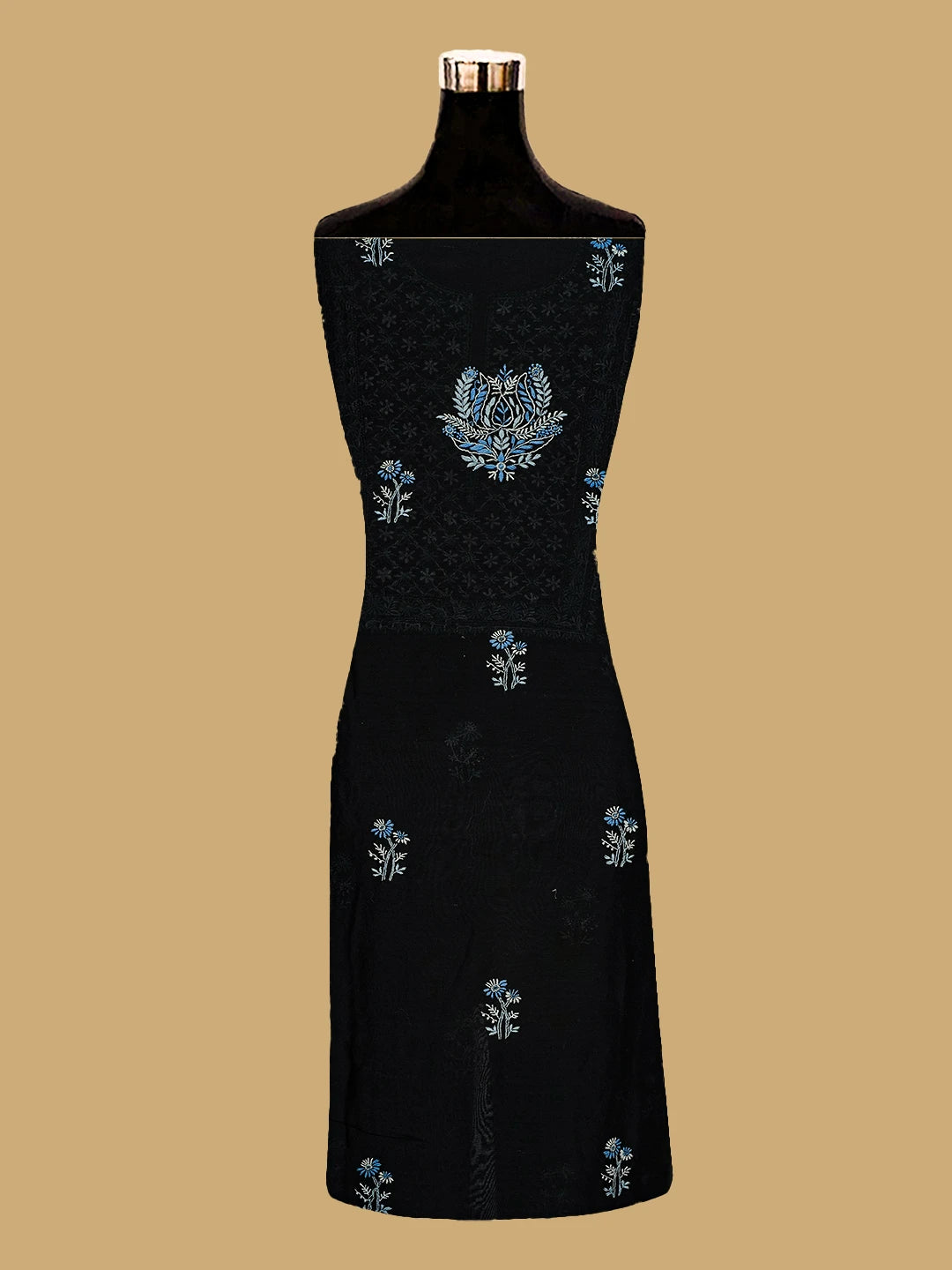 Ada Hand Embroidered Black Chanderi Lucknowi Chikankari Unstitched Kurta Dupatta Set 01A321721