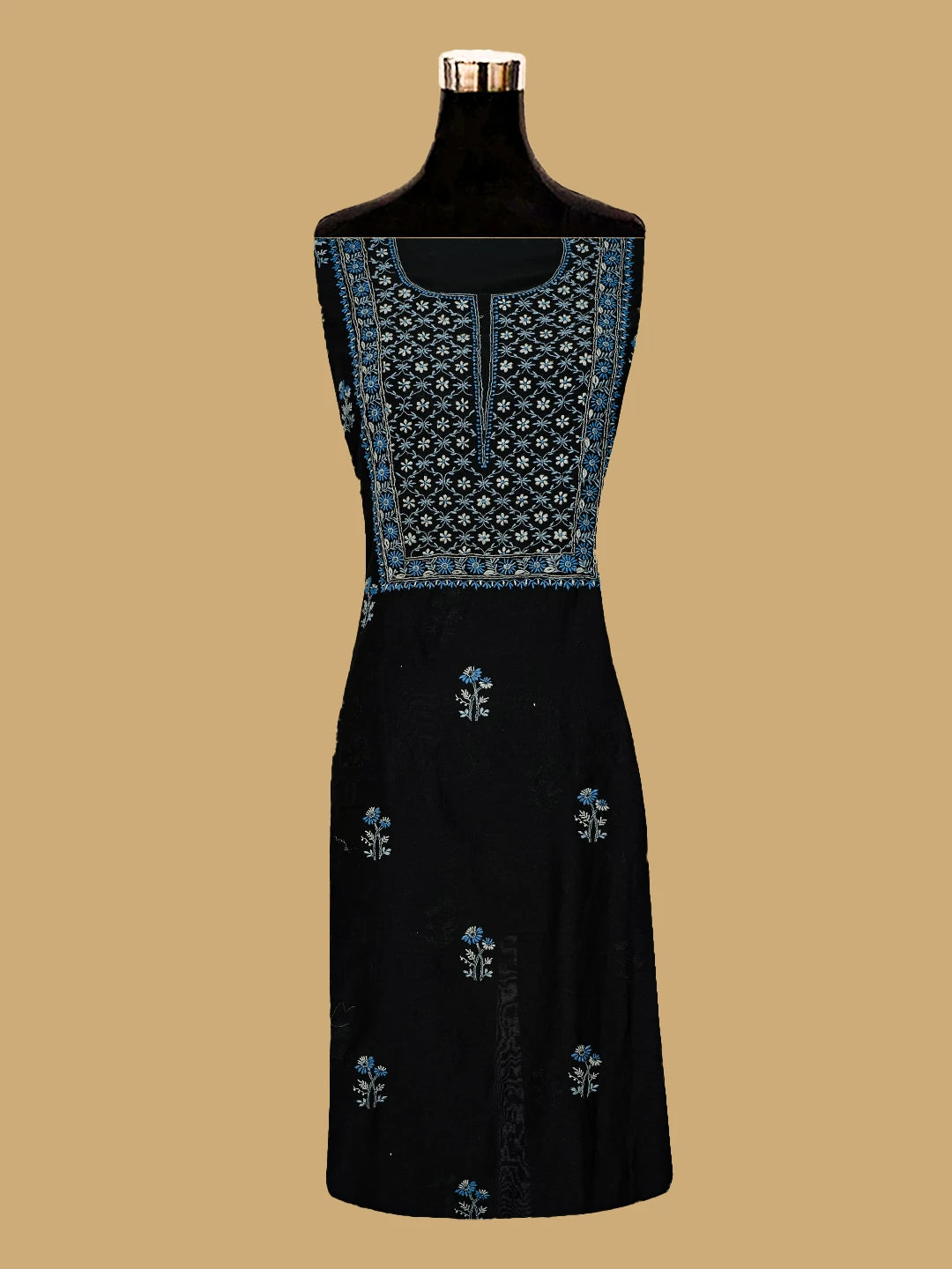 Ada Hand Embroidered Black Chanderi Lucknowi Chikankari Unstitched Kurta Dupatta Set 01A321721