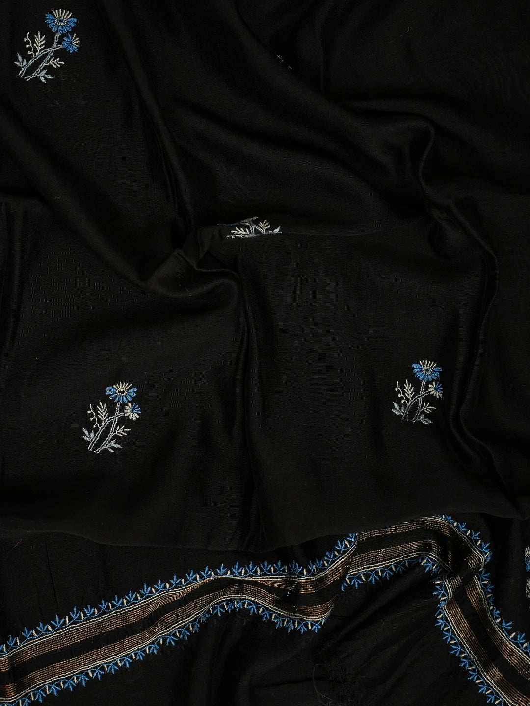 Ada Hand Embroidered Black Chanderi Lucknowi Chikankari Unstitched Kurta Dupatta Set 01A321721