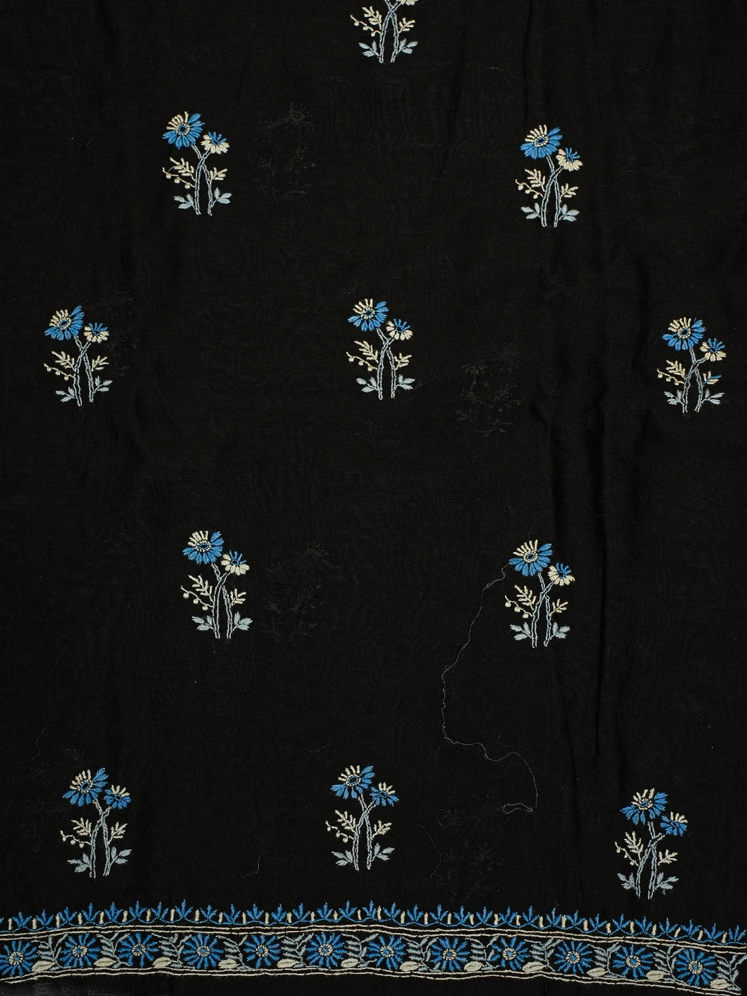 Ada Hand Embroidered Black Chanderi Lucknowi Chikankari Unstitched Kurta Dupatta Set 01A321721