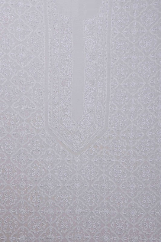 Ada Hand Embroidered White Pure Georgette Lucknowi Chikankari Unstitched Men's Kurta Piece A490826