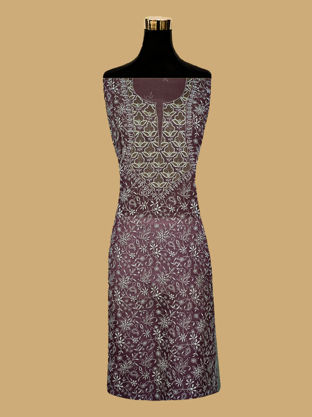 Ada Hand Embroidered Mauve Organza Lucknowi Chikankari Unstitched Kurta Dupatta Set With Zari Work 01A741652
