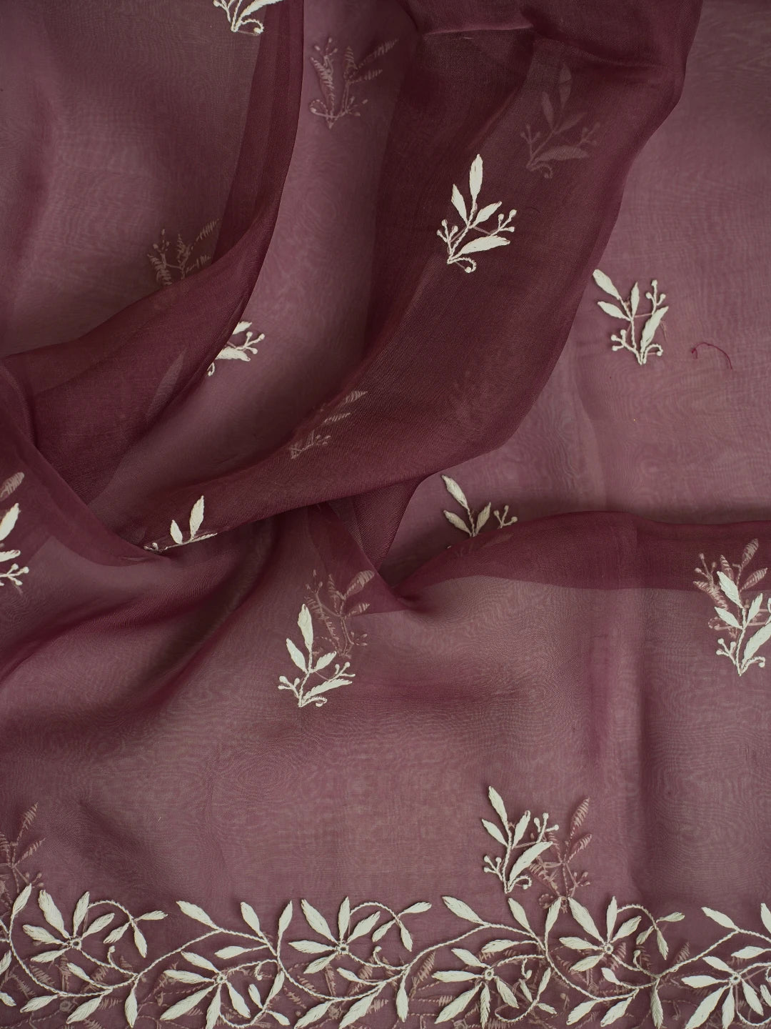 Ada Hand Embroidered Mauve Organza Lucknowi Chikankari Unstitched Kurta Dupatta Set With Zari Work 01A741652