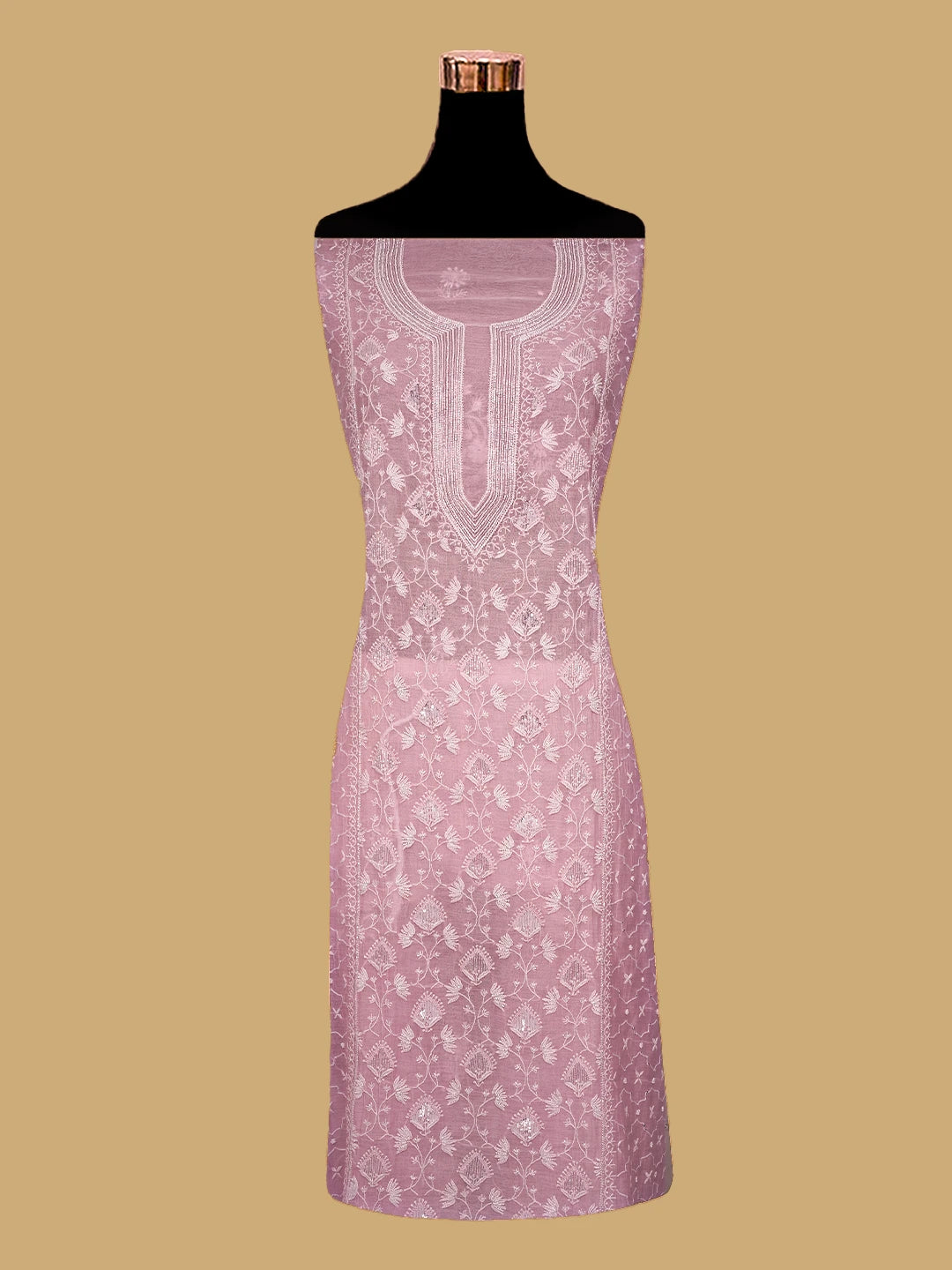 Ada Hand Embroidered Pink Chanderi Lucknowi Chikankari Semi-Stitched Kurta Dupatta Set With Pearl Work 01A744547