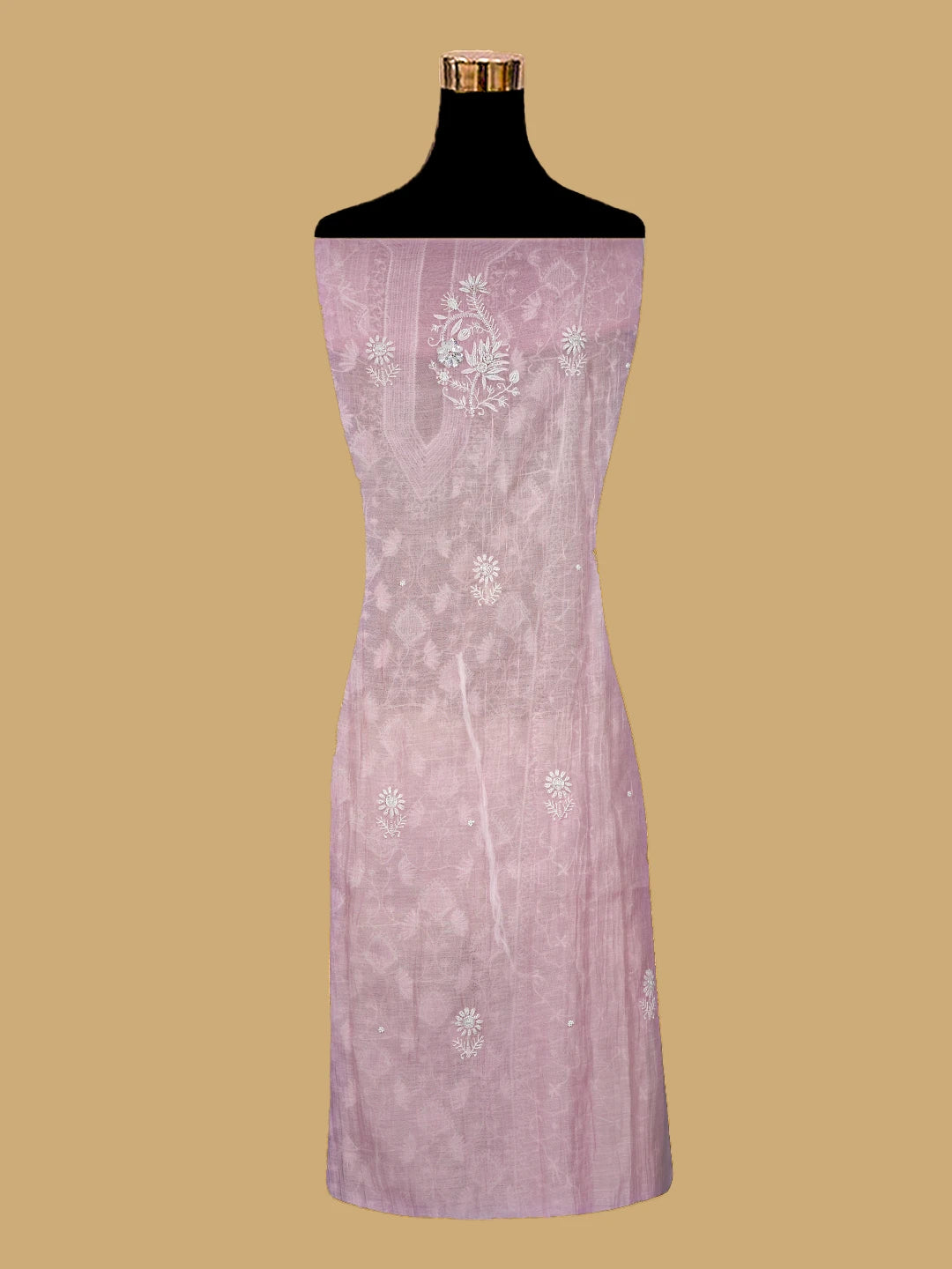 Ada Hand Embroidered Pink Chanderi Lucknowi Chikankari Semi-Stitched Kurta Dupatta Set With Pearl Work 01A744547
