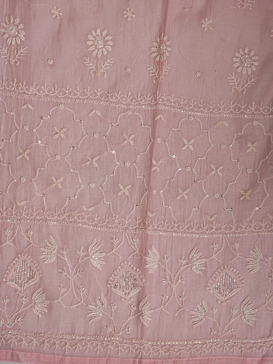 Ada Hand Embroidered Pink Chanderi Lucknowi Chikankari Semi-Stitched Kurta Dupatta Set With Pearl Work 01A744547