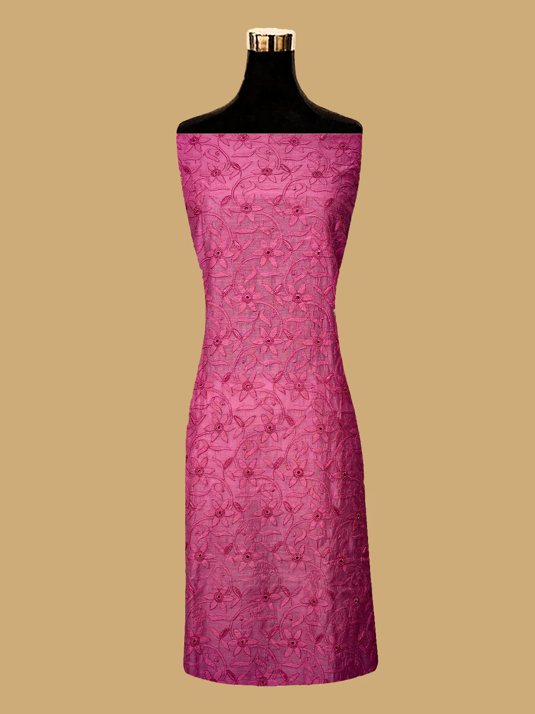 Ada Hand Embroidered Onion Pink Chanderi Lucknowi Chikankari Unstitched Kurta Dupatta Set 01A535741