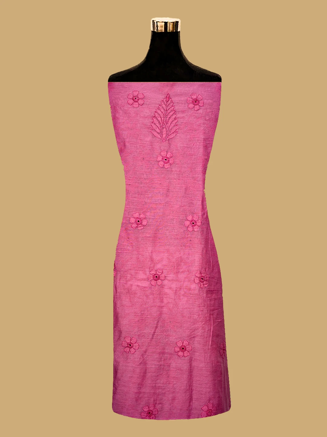 Ada Hand Embroidered Onion Pink Chanderi Lucknowi Chikankari Unstitched Kurta Dupatta Set 01A535741