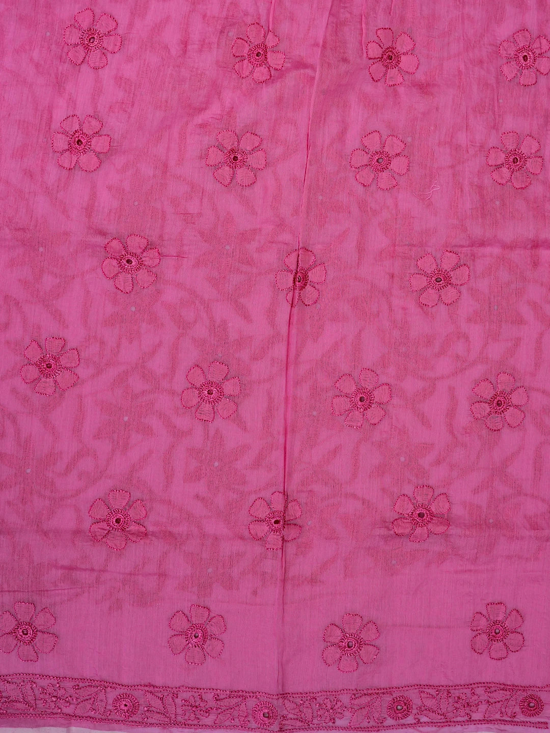 Ada Hand Embroidered Onion Pink Chanderi Lucknowi Chikankari Unstitched Kurta Dupatta Set 01A535741