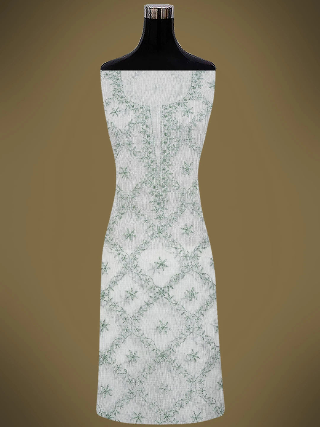 Ada Hand Embroidered White Kota Lucknowi Chikankari Unstitched Kurta Dupatta Set 01A643996