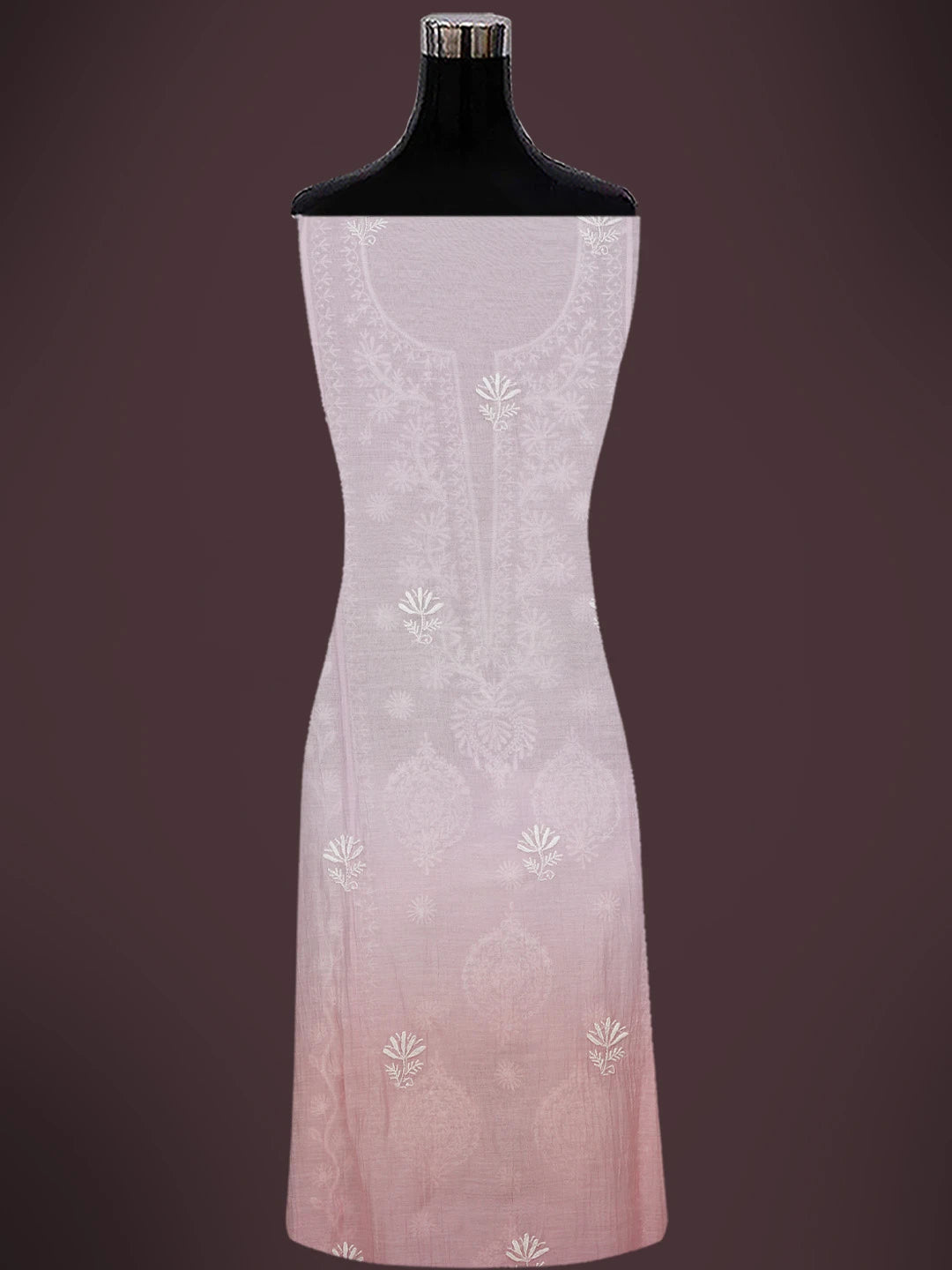 Ada Hand Embroidered Ombre Shade of Pink Chanderi Lucknowi Chikankari Semi-Stitched Kurta Dupatta Set 01A683041