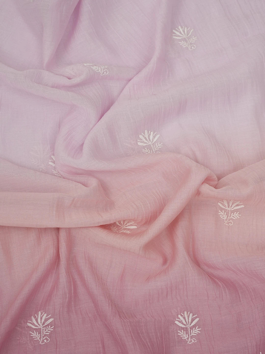 Ada Hand Embroidered Ombre Shade of Pink Chanderi Lucknowi Chikankari Semi-Stitched Kurta Dupatta Set 01A683041