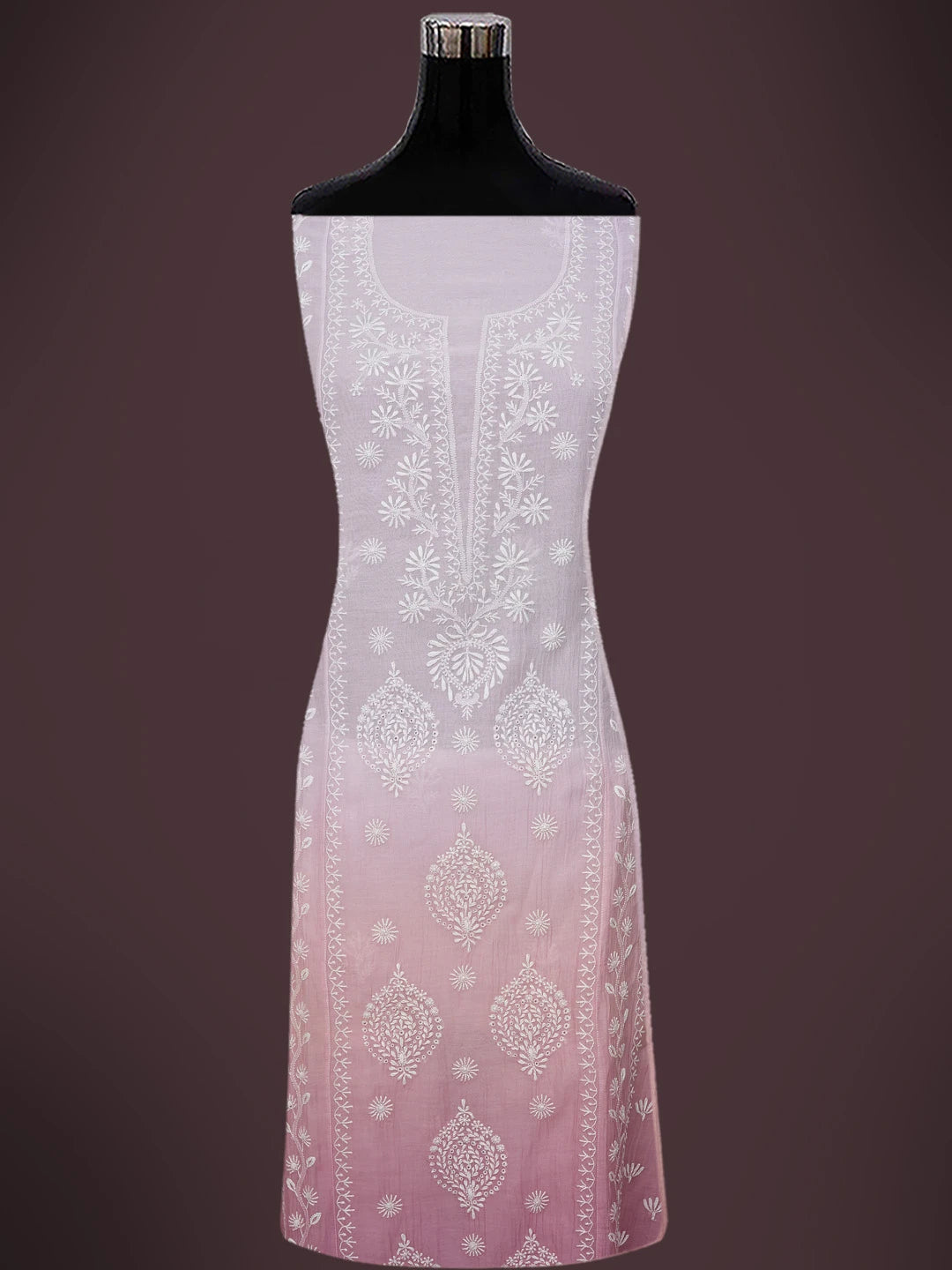 Ada Hand Embroidered Ombre Shade of Pink Chanderi Lucknowi Chikankari Semi-Stitched Kurta Dupatta Set 01A683041