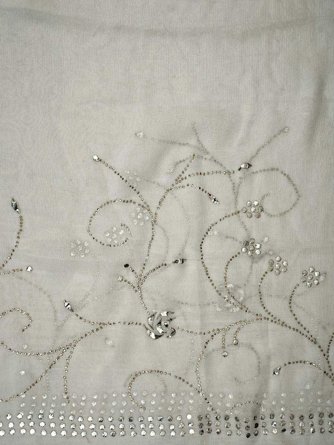 Ada Hand Embroidered White Chiffon Lucknowi Chikankari Saree and Blouse With Mukaish Work 01A726095