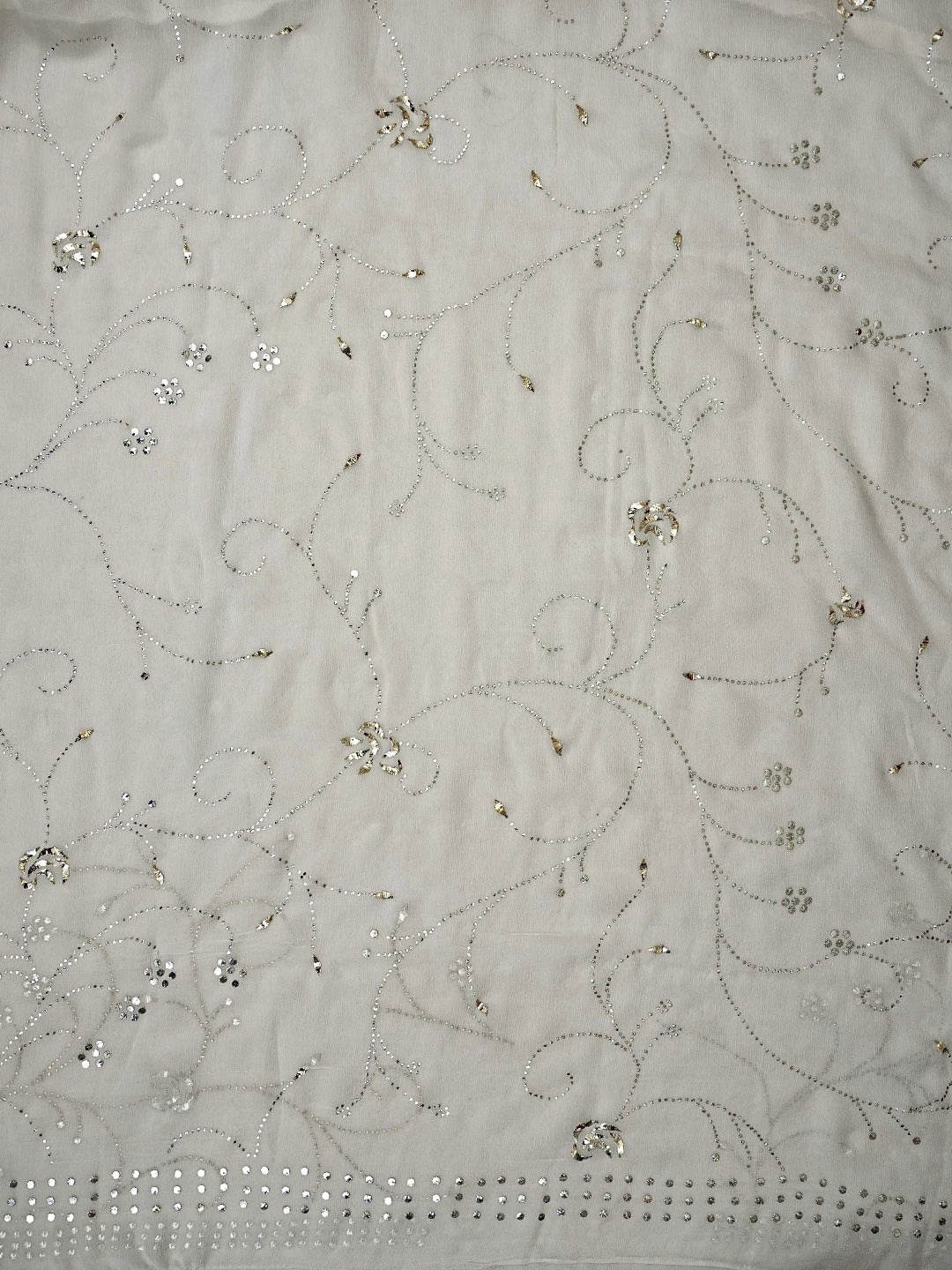 Ada Hand Embroidered White Chiffon Lucknowi Chikankari Saree and Blouse With Mukaish Work 01A726095