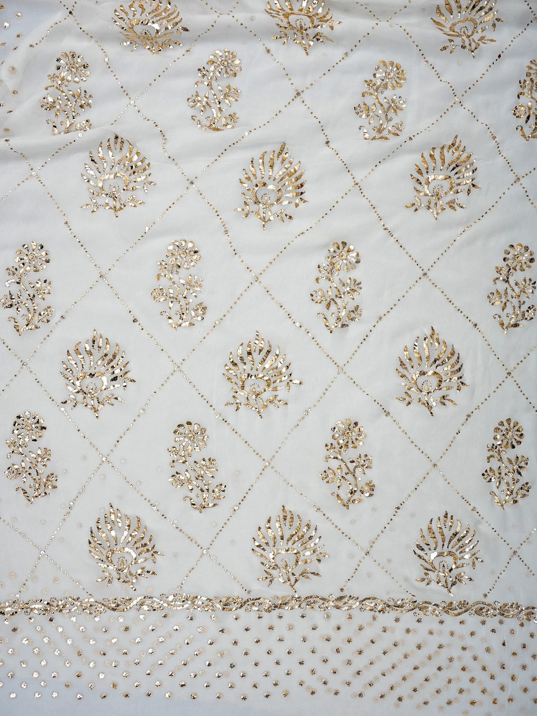 Ada Hand Embroidered White Viscose Georgette Lucknowi Chikankari Saree and Blouse With Mukaish Work 01A717557