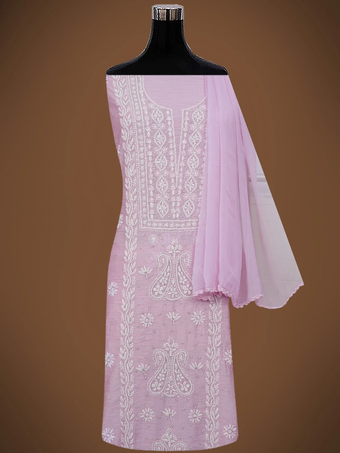 Ada Hand Embroidered Mauve Chanderi Lucknowi Chikankari Unstitched Suit Piece With Cutdana Work 01A736463