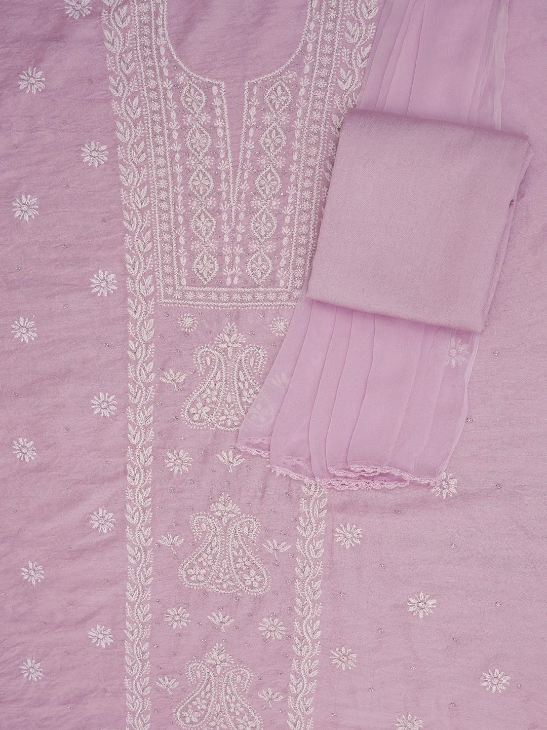 Ada Hand Embroidered Mauve Chanderi Lucknowi Chikankari Unstitched Suit Piece With Cutdana Work 01A736463