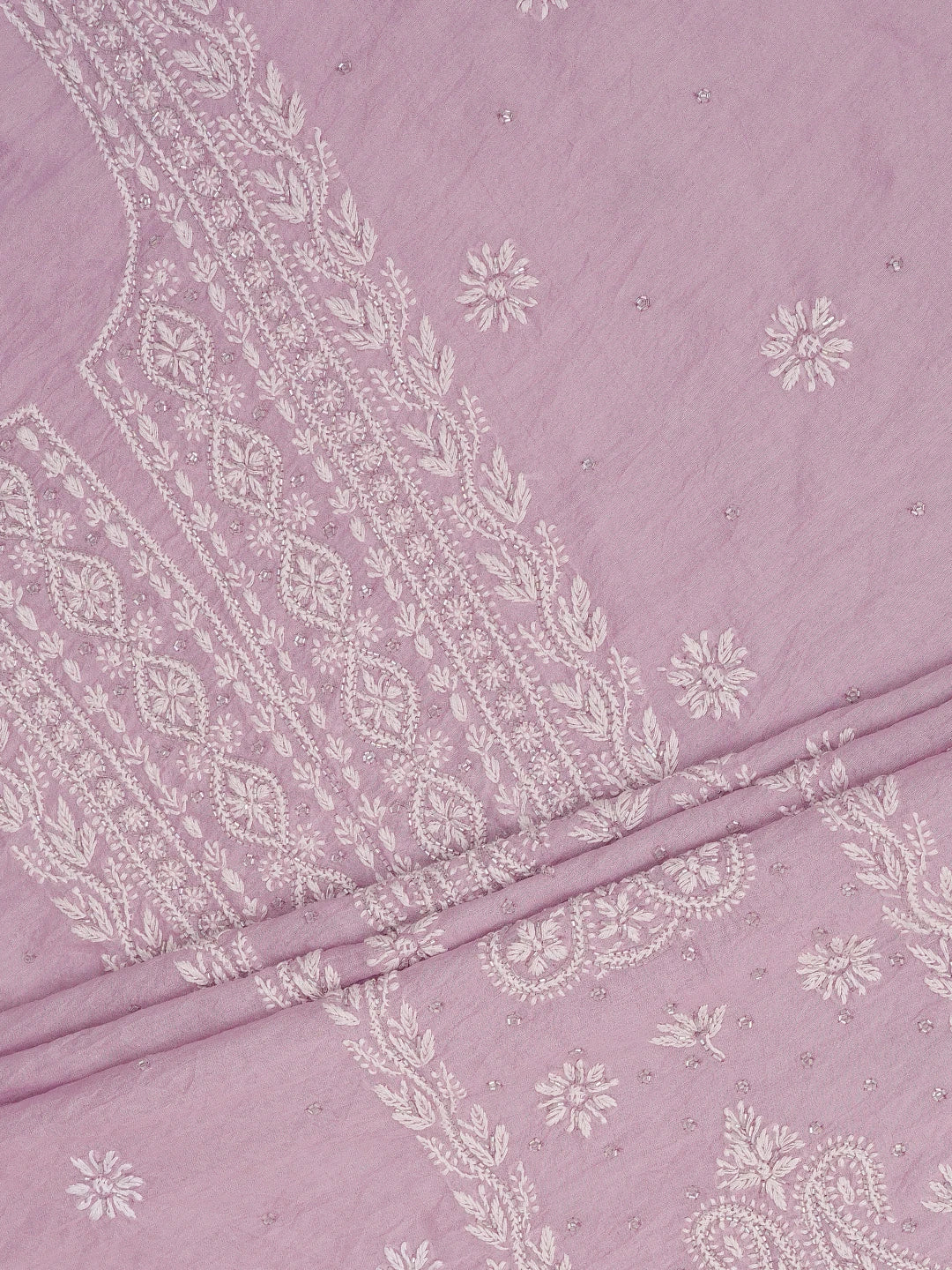 Ada Hand Embroidered Mauve Chanderi Lucknowi Chikankari Unstitched Suit Piece With Cutdana Work 01A736463
