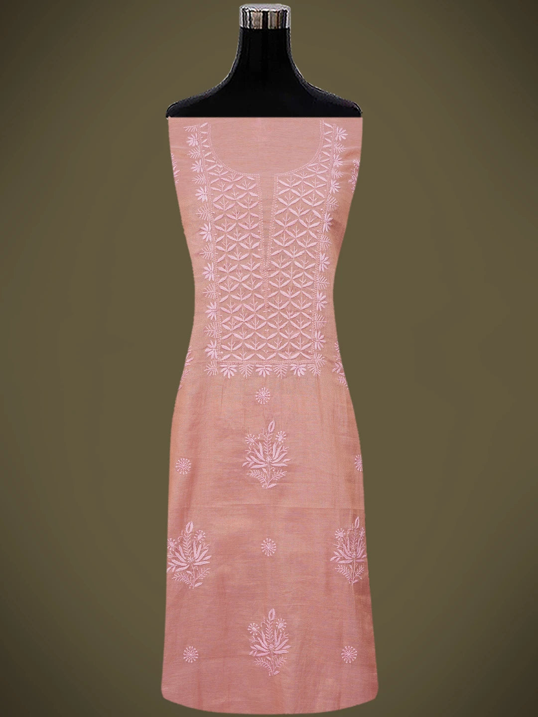 Ada Hand Embroidered Fawn Tissue Lucknowi Chikankari Unstitched Kurta Dupatta Set 01A710055