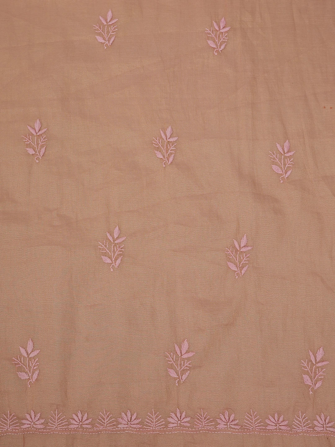 Ada Hand Embroidered Fawn Tissue Lucknowi Chikankari Unstitched Kurta Dupatta Set 01A710055
