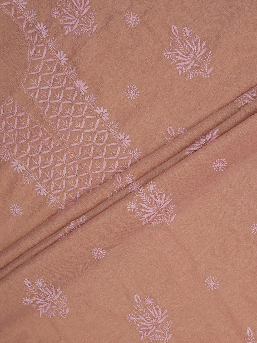 Ada Hand Embroidered Fawn Tissue Lucknowi Chikankari Unstitched Kurta Dupatta Set 01A710055