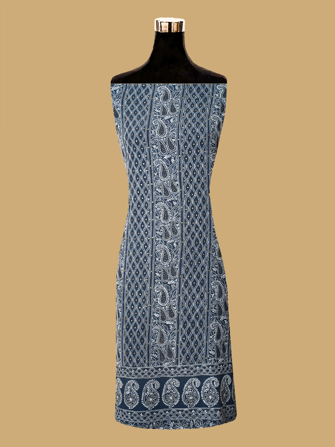 Ada Hand Embroidered Slate Grey Pure Georgette Lucknowi Chikankari Unstitched Kurta Dupatta Set With Mukaish Work 01A629073
