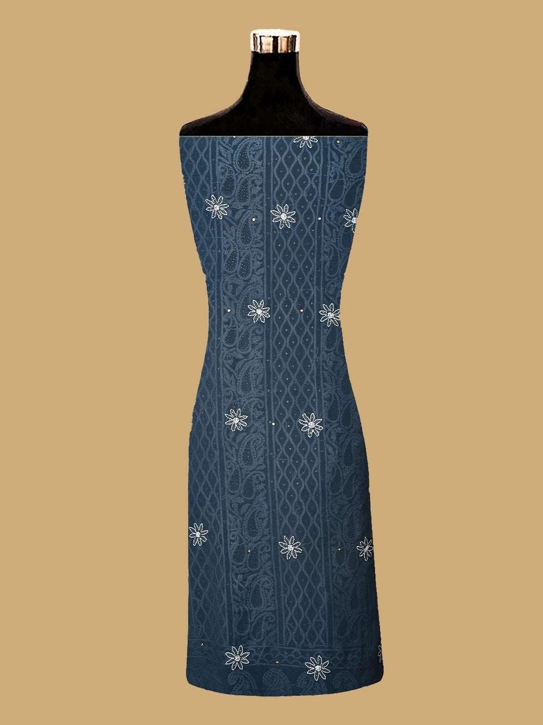 Ada Hand Embroidered Slate Grey Pure Georgette Lucknowi Chikankari Unstitched Kurta Dupatta Set With Mukaish Work 01A629073