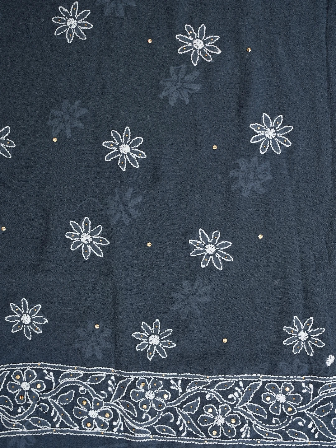 Ada Hand Embroidered Slate Grey Pure Georgette Lucknowi Chikankari Unstitched Kurta Dupatta Set With Mukaish Work 01A629073