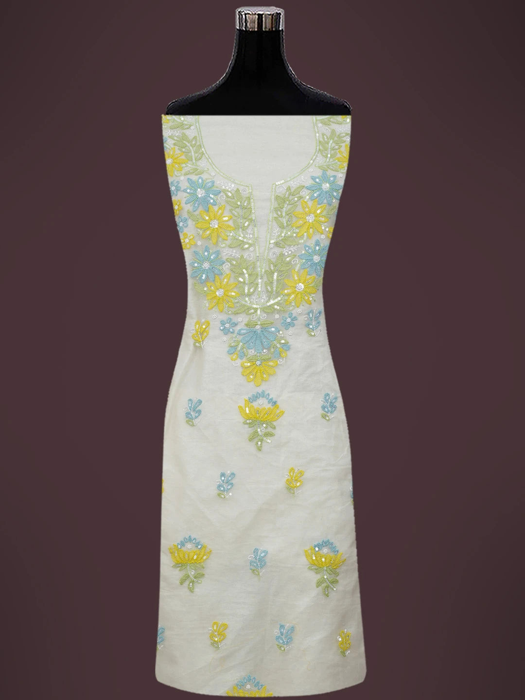Ada Hand Embroidered White Organza Lucknowi Chikankari Unstitched Kurta Dupatta Set With Pearl Work 01A704853
