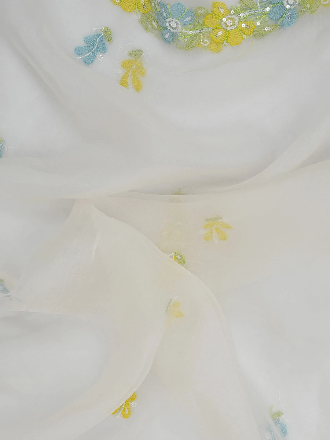 Ada Hand Embroidered White Organza Lucknowi Chikankari Unstitched Kurta Dupatta Set With Pearl Work 01A704853