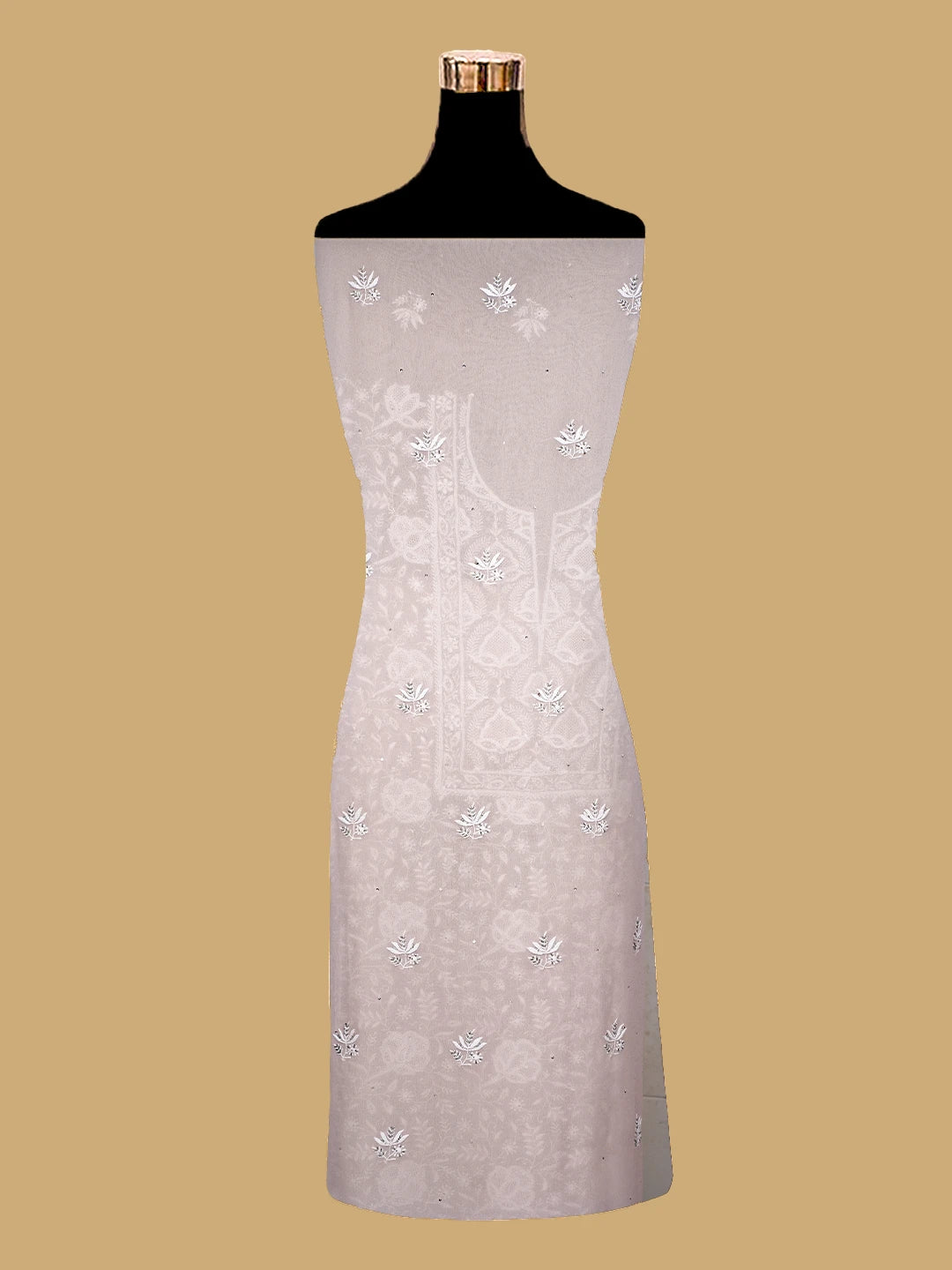 Ada Hand Embroidered Powder Pink Pure Georgette Lucknowi Chikankari Unstitched Kurta Dupatta Set With Cutdana Work 01A672430