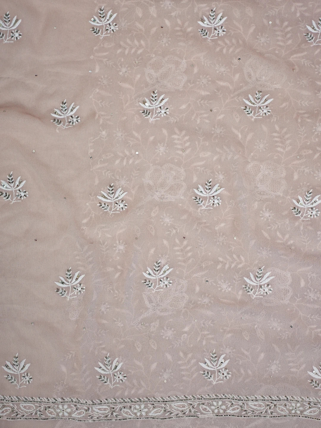 Ada Hand Embroidered Powder Pink Pure Georgette Lucknowi Chikankari Unstitched Kurta Dupatta Set With Cutdana Work 01A672430