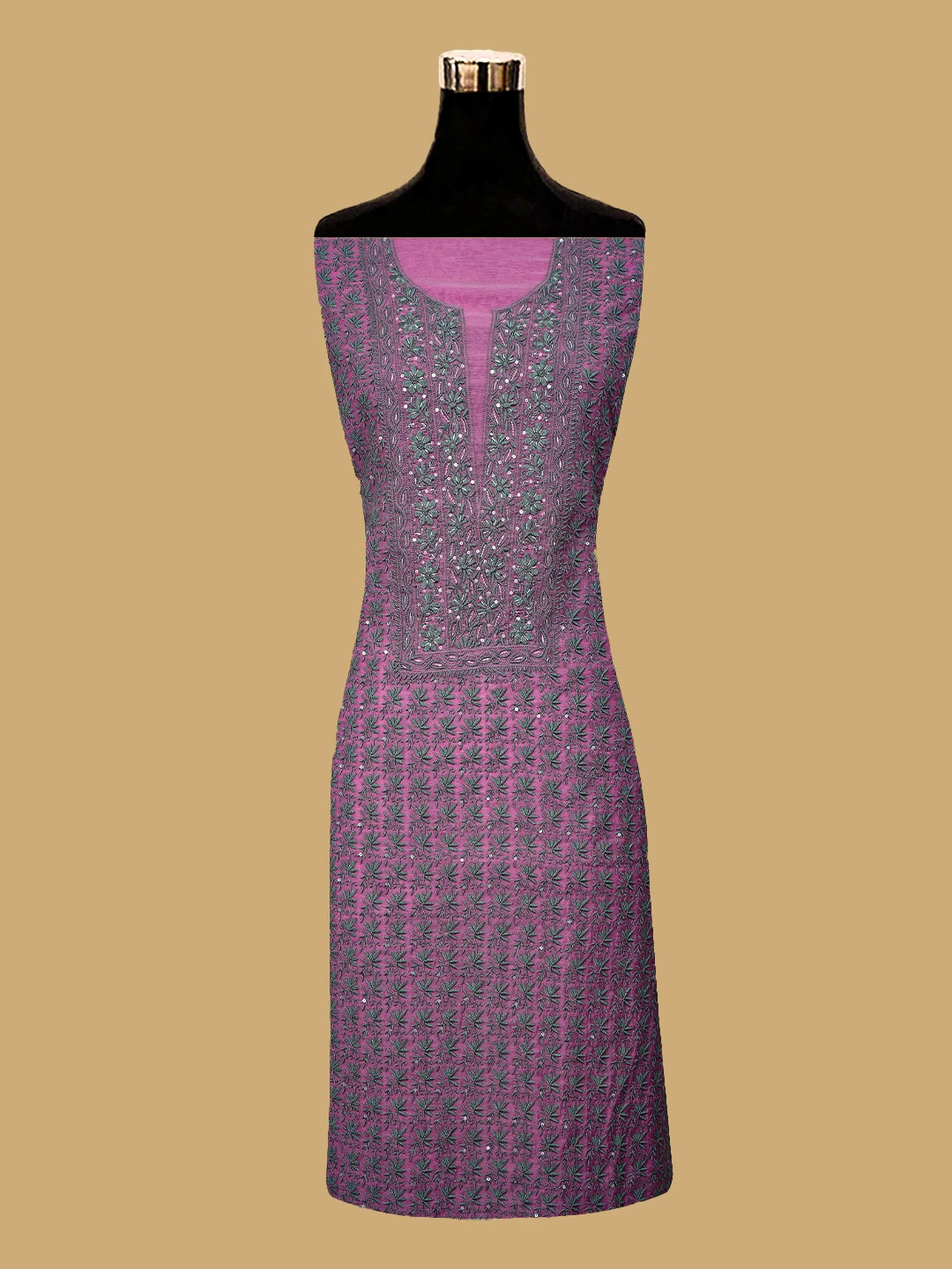 Ada Hand Embroidered Hot Pink Chanderi Lucknowi Chikankari Unstitched Kurta Dupatta Set With Cutdana Work 01A248170